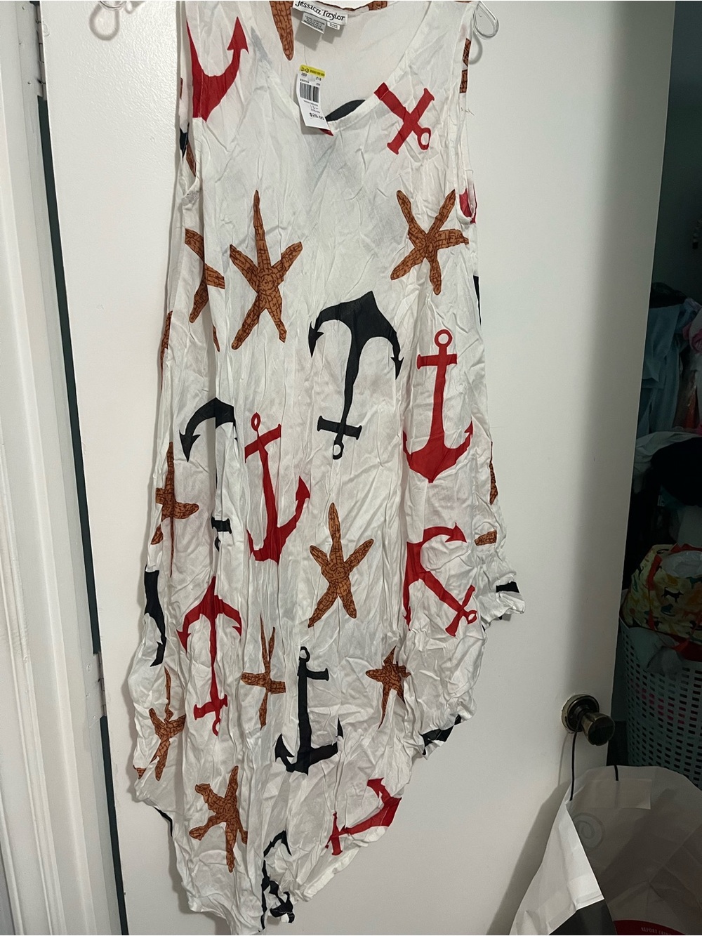 White Anchor & Starfish Print Coverup